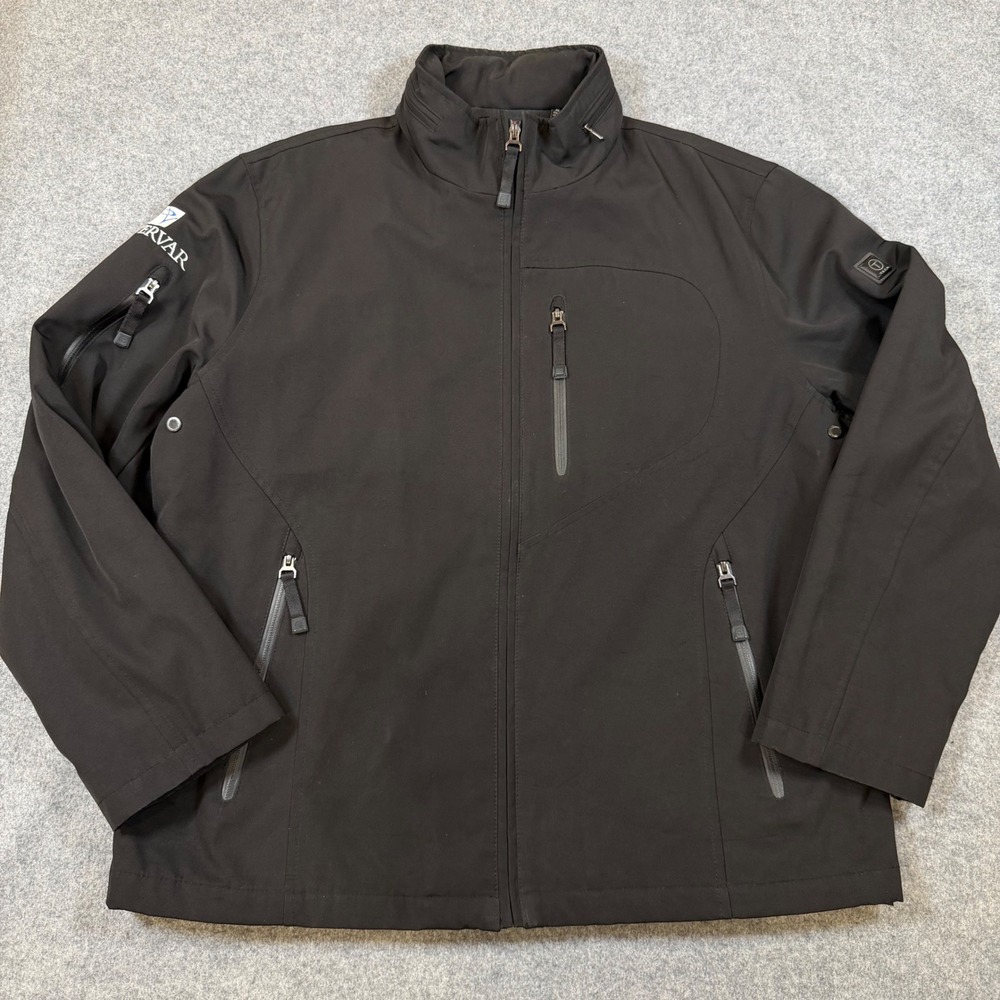 Tumi T-Tech Mens XL Black Softshell Jacket Powervar Logo Quilted Lined Full Zip